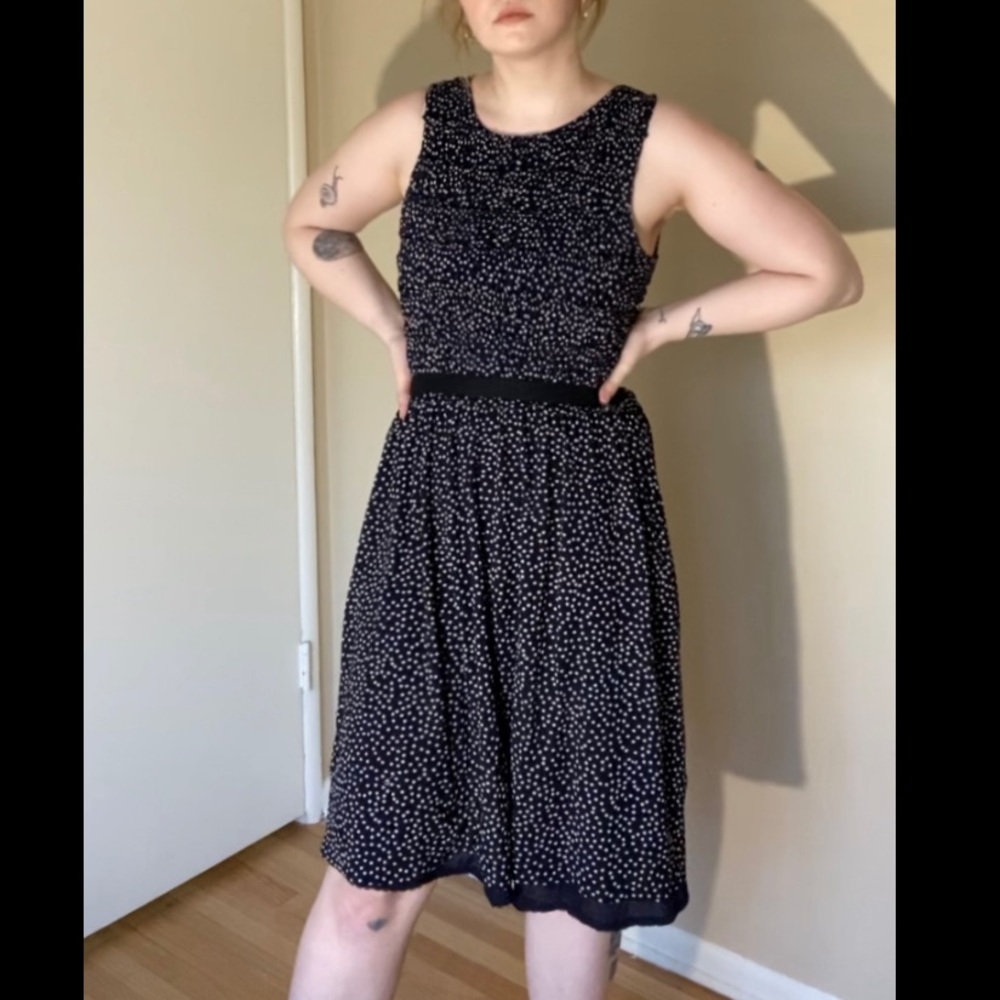 Anthropologie navy and white polka dot dress